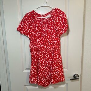 Anthropologie Red and White Floral Somerset Linen Romper
